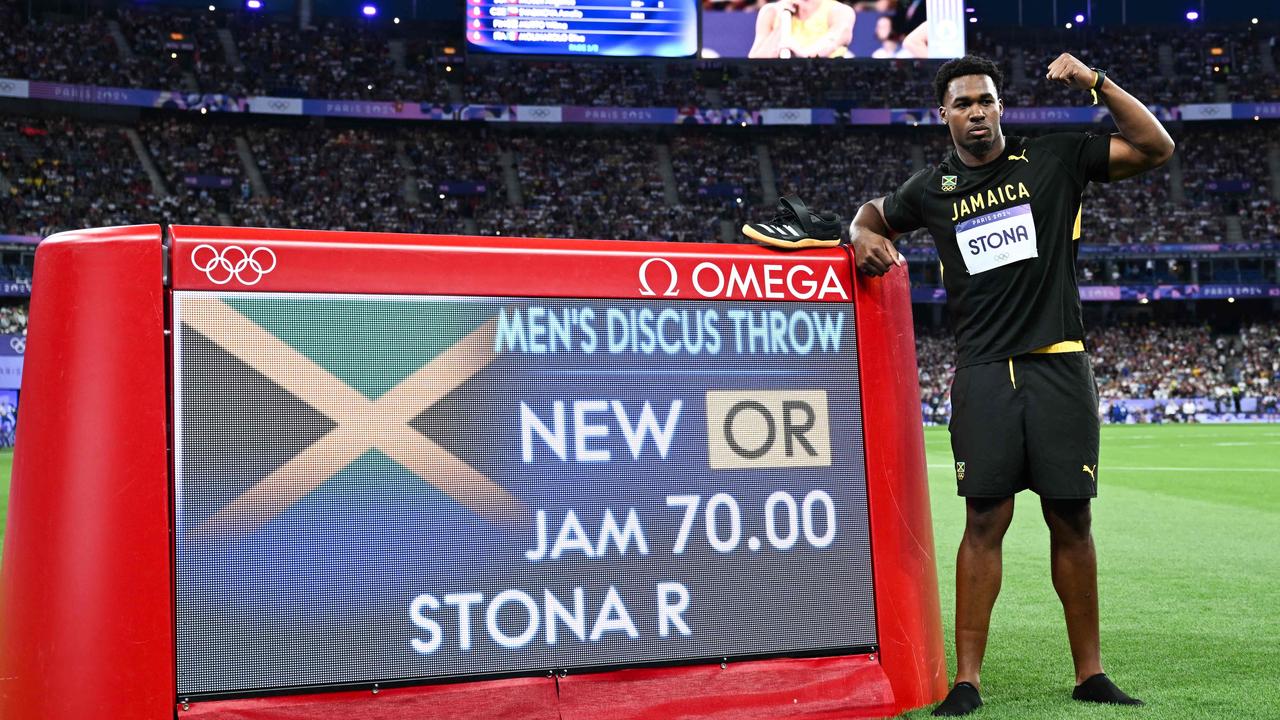 Jamaica's Roje Stona set a new Olympic record winning the discus gold. Picture: Kirill Kudryavtsev/AFP