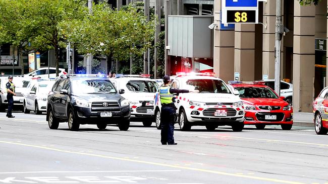 Outside Melbourne’s Australian Federal Police headquarters following the incident on Monday. Picture: Tim Carrafa