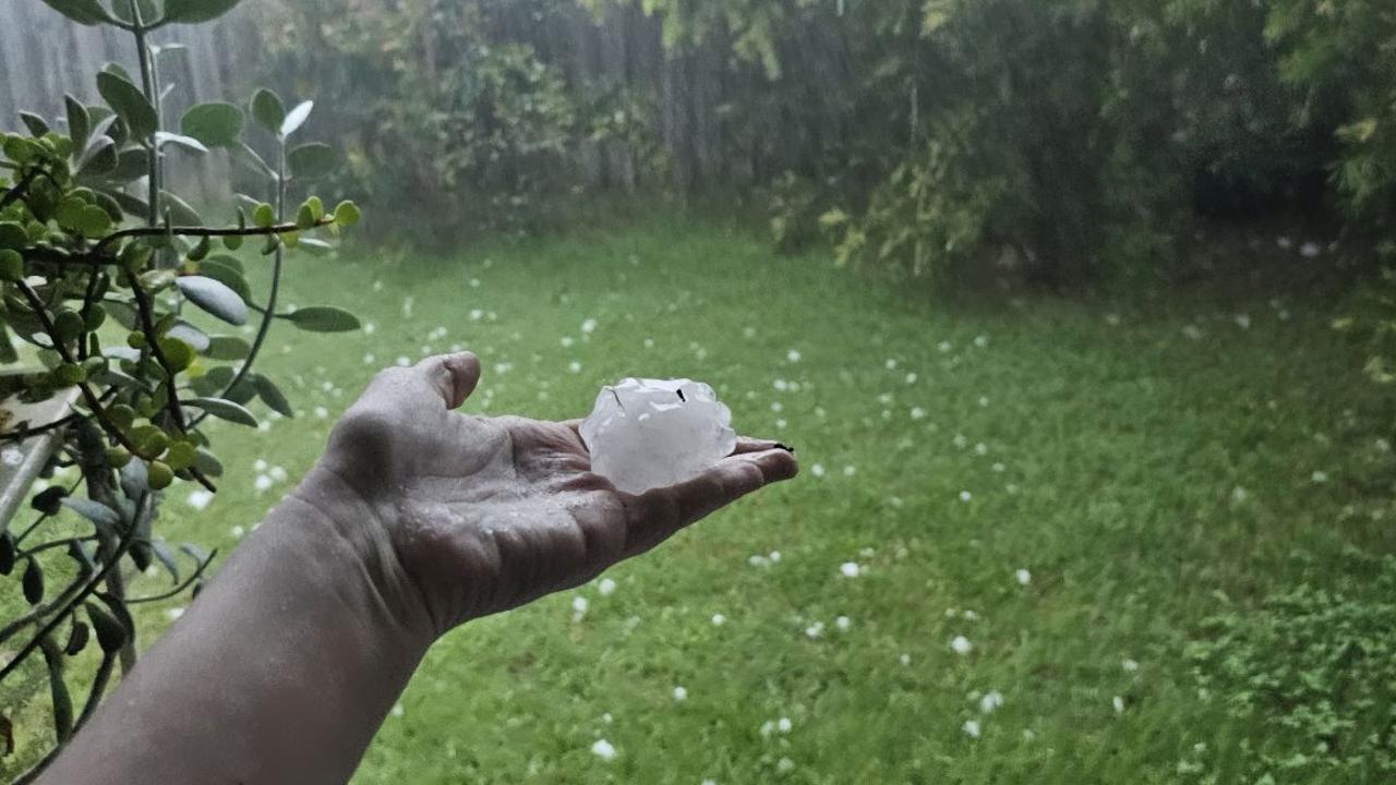 Hail the size of a golf ball was seen at Narangba in Brisbane. Picture: Supplied