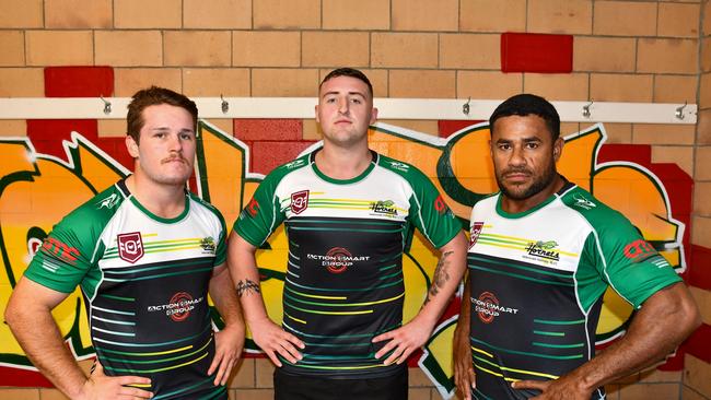 Helensvale Hornets A-Grade players Bailey Court, Brayden young and Alan Johnson. Photo: Wayne Court