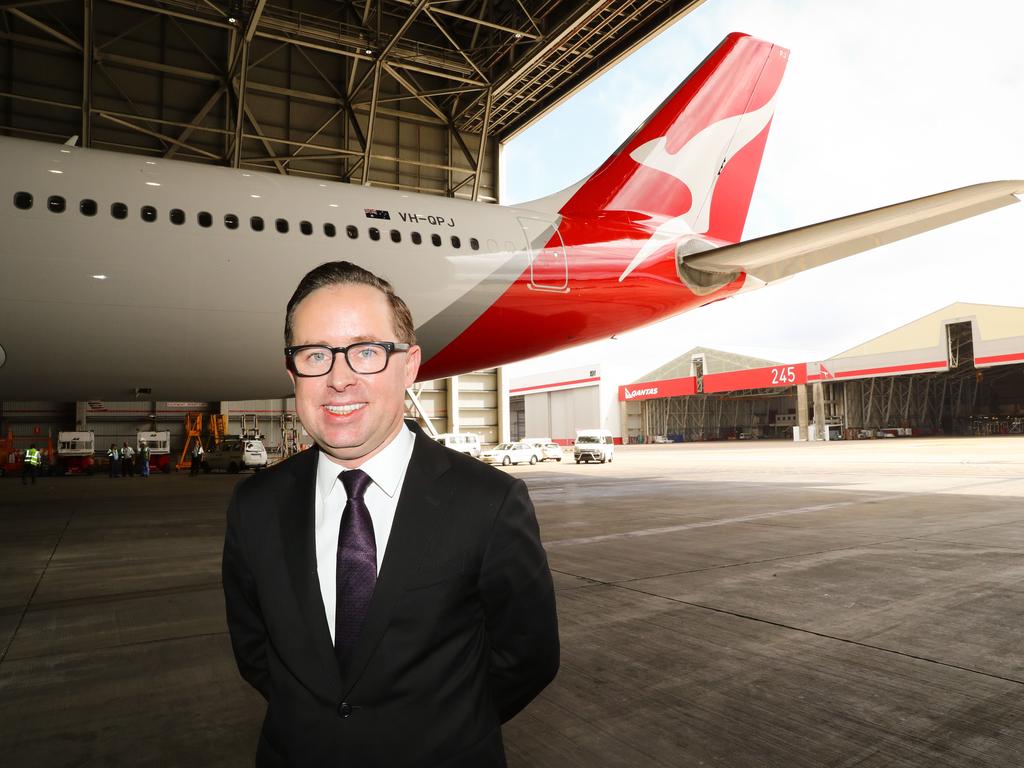 Qantas CEO Alan Joyce said handles could even be included to get some chin ups in on flights. Picture: Renee Nowytarger / The Australian