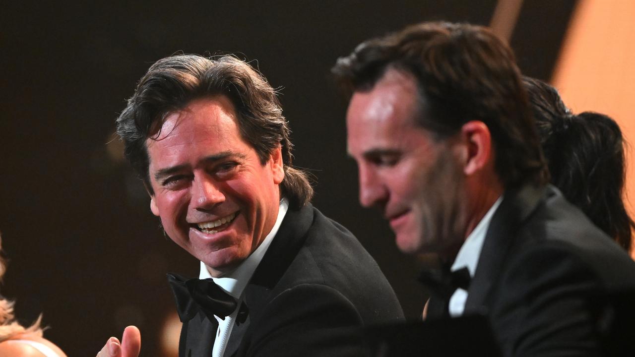 Gillon McLachlan seems to have had some help with his jokes. (Photo by Morgan Hancock/AFL Photos via Getty Images)