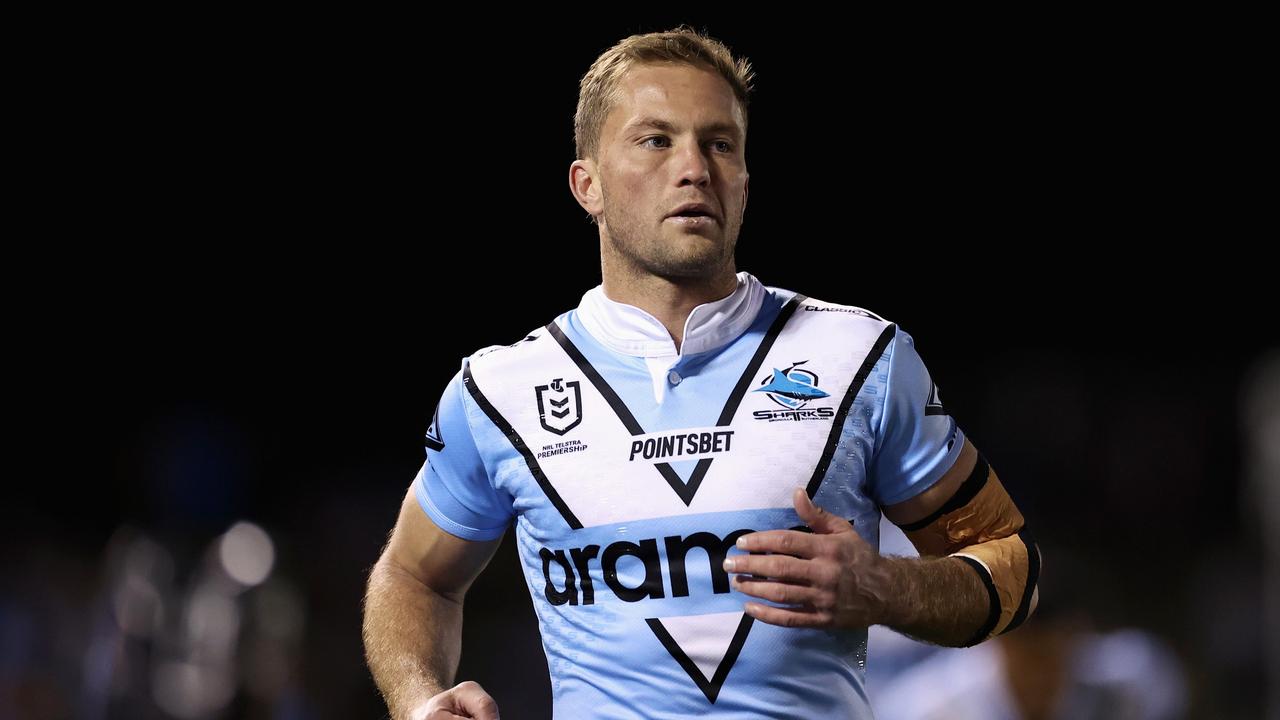 SYDNEY, AUSTRALIA - JUNE 29: Matt Moylan of the Sharks warms up during the round 18 NRL match between Cronulla Sharks and St George Illawarra Dragons at PointsBet Stadium on June 29, 2023 in Sydney, Australia. (Photo by Cameron Spencer/Getty Images)