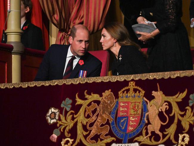 Britain's Prince William, Duke of Cambridge (L) and Britain's Catherine, Duchess of Cambridge (R) attend the annual Royal British Legion Festival of Remembrance at the Royal Albert Hall in London. Picture: Geoff Pgh/Pool/AFP