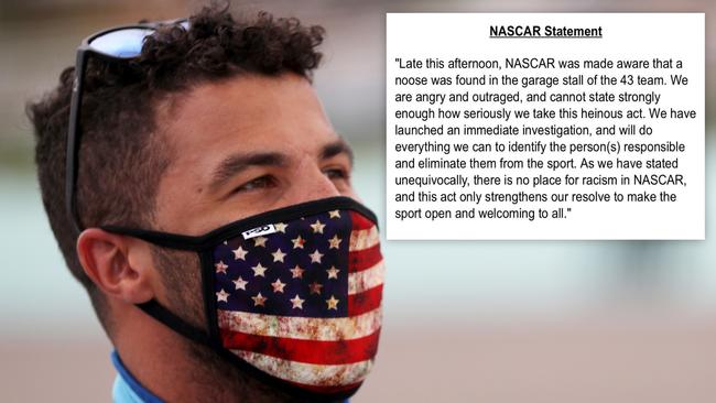 NASCAR has launched an investigation after a noose was found in the garage stall of black driver Bubba Wallace at Talladega Superspeedway in Alabama. Picture: Getty