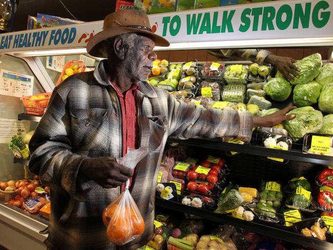 Joe James getting fresh food from the store in the remote Lajamanu community in the Northern Territory.