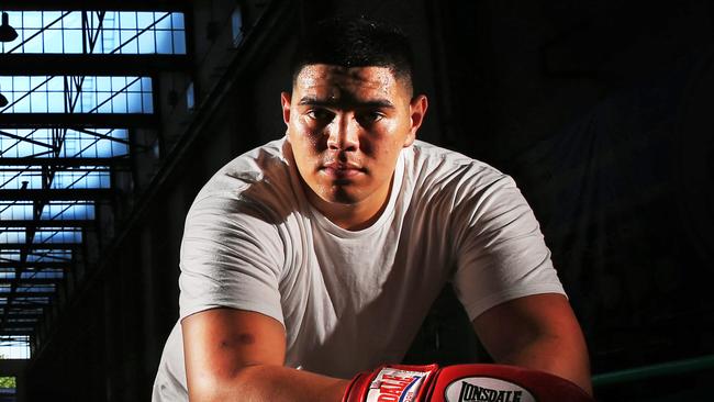 Meehan pictured training at a Sydney gym ahead of his boxing debut. Picture: Toby Zerna