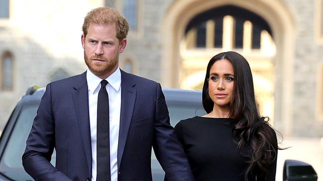 Prince Harry and Meghan following Queen Elizabeth’s death. Picture: Getty Images