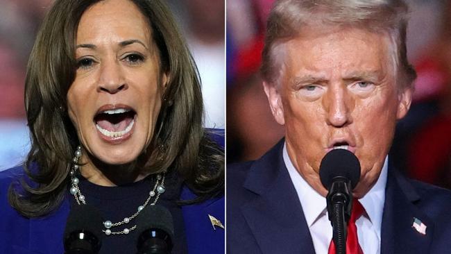 Kamala Harris and Donald Trump during their campaign rallies on Thursday. Picture: AFP