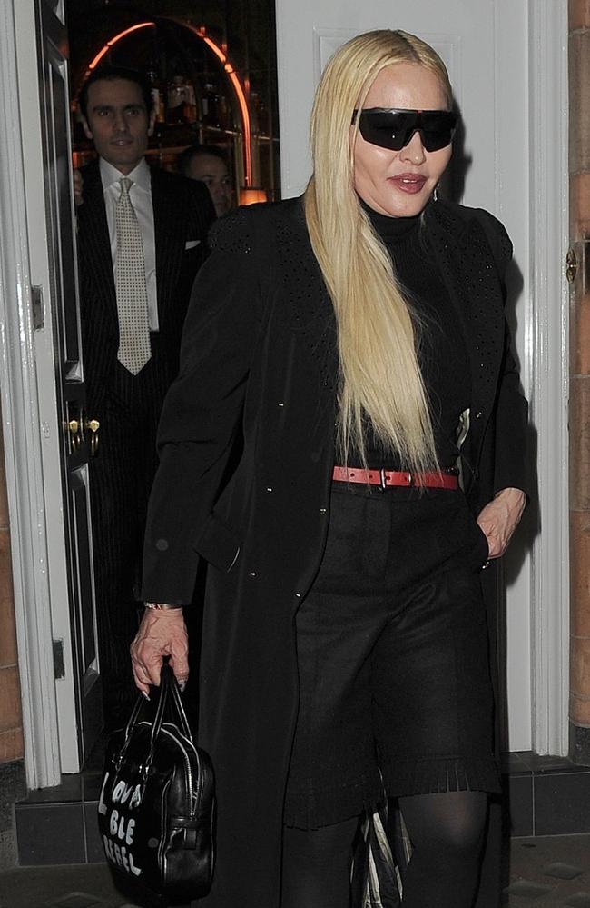 Madonna enjoys a meal at high end Mayfair restaurant, Harrys Bar. Picture: BackGrid