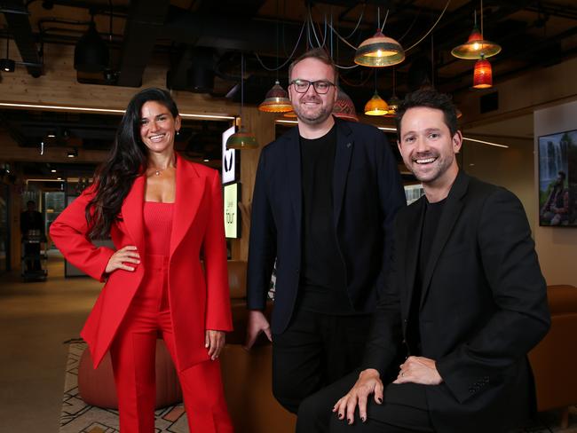 14/11/2024. Accenture Song Media Team executives, photographed at their offices in SydneyÃs CBD. Melissa Fein, Chris Colter and Sam Geer. Britta Campion / The Australian