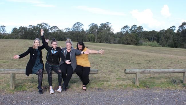 Cr Amanda Cooper, Bramble Bay Pony Club member Keely Surman, secretary Amy Jenkinson and president Maree Surman at the new site for the club at Fitzgibbon. Picture: Michelle Smith