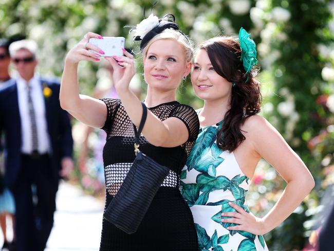 Samantha Terkalas, 25, and Alexandra Simmons, 25, take a selfy. Picture: Mark Stewart