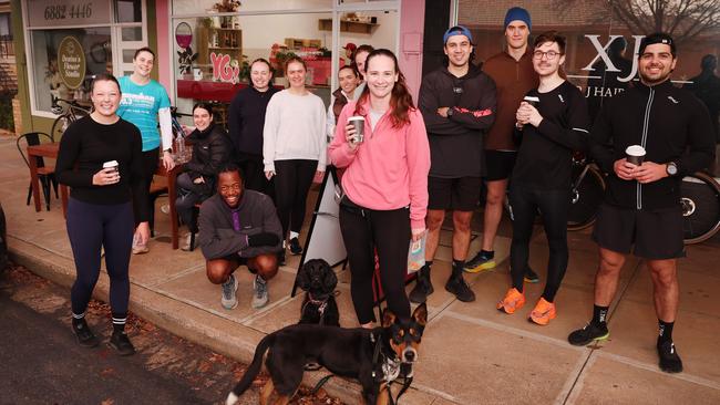 The run club gathered in front of You Galah! on Friday morning. Picture: Rohan Kelly