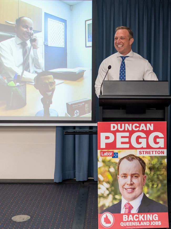 Premier Steven Miles launches Pegg’s book at Parliament House in May. Picture: Alwin Shine Joseph