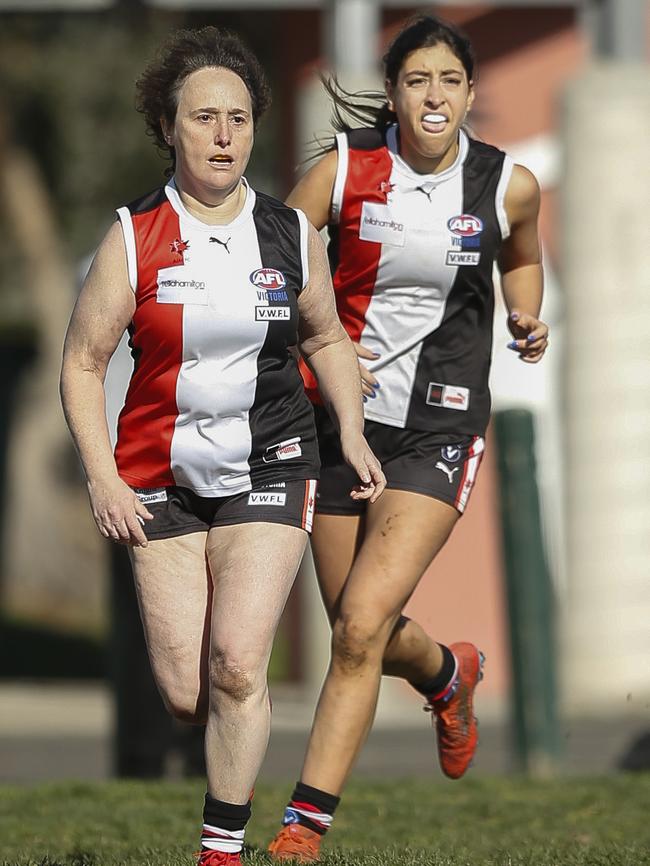 Sam Hall (left) on the field. Picture: Valeriu Campan