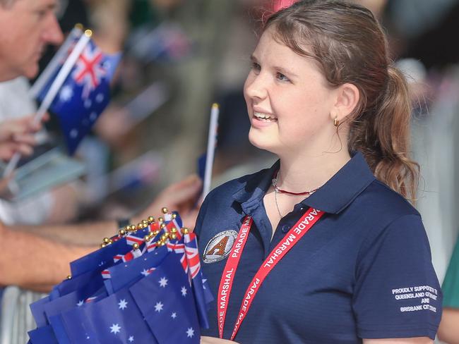 Martha Taunton-Burnet in Brisbane for the 2023 ANZAC Day March. Picture: NCA NewsWire / Glenn Campbell