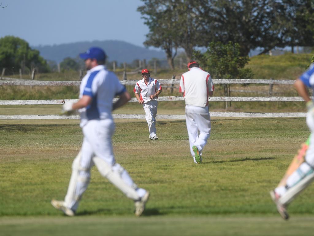 Andrew Ellis hits a ball high into the outfield and is caught for Tucabia-Copmanhurst.