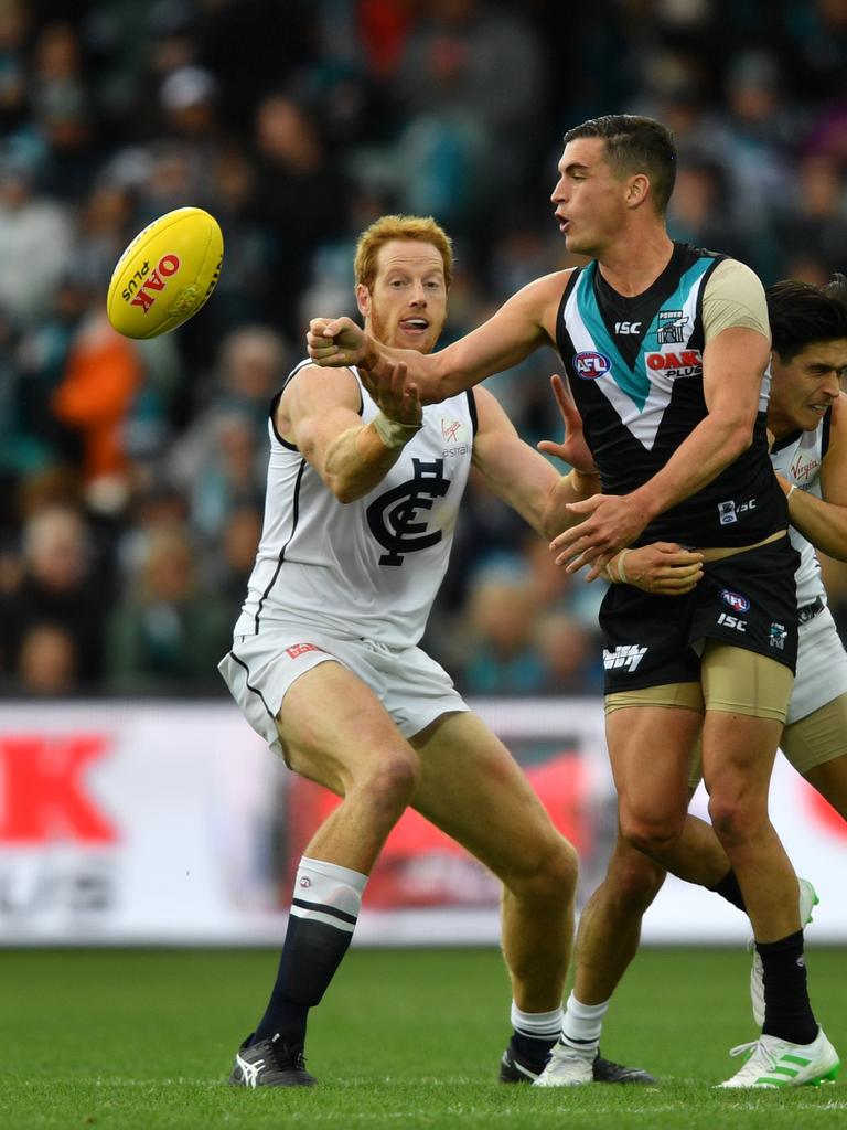 Tom Rockliff in action against Carlton on Saturday. Picture: AAP Image/David Mariuz