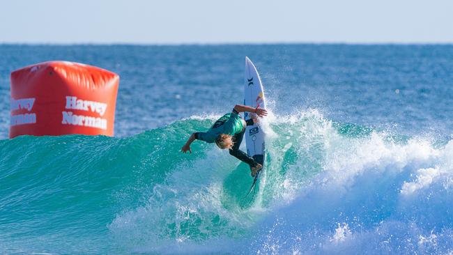 Jarvis Earle of Australia surfs in Heat 2 of the Round of 64 at the Boost Mobile Gold Coast Pro on Wednesday. (Photo: Andrew Shield/World Surf League)