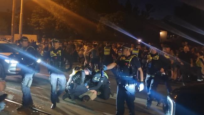 Pro-Palestinian protesters were pepper sprayed in a chaotic clash with police outside a Caulfield synagogue.