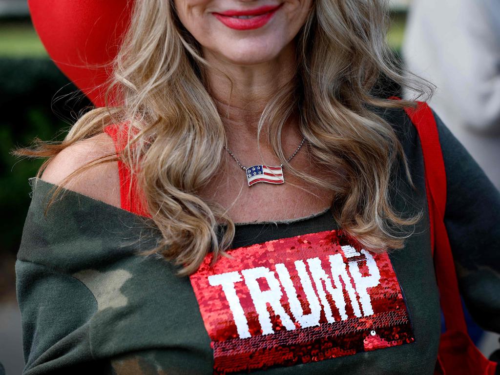 A supporter waits in line for a campaign rally for Republican presidential nominee, former U.S. President Donald Trump in Atlanta, Georgia. Picture: Getty Images