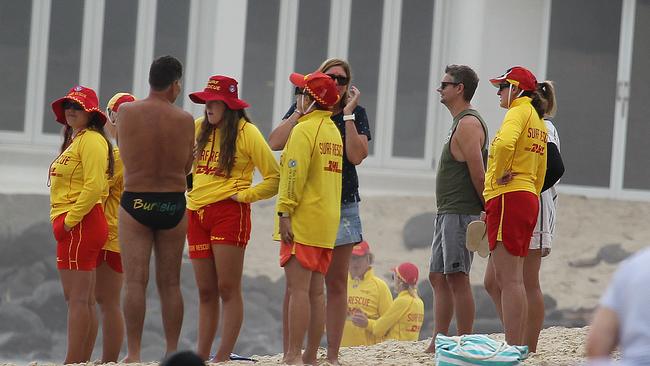 Burleigh Heads Surf Life Savers closed the beach after four sharks were spotted. Picture: Mike Batterham