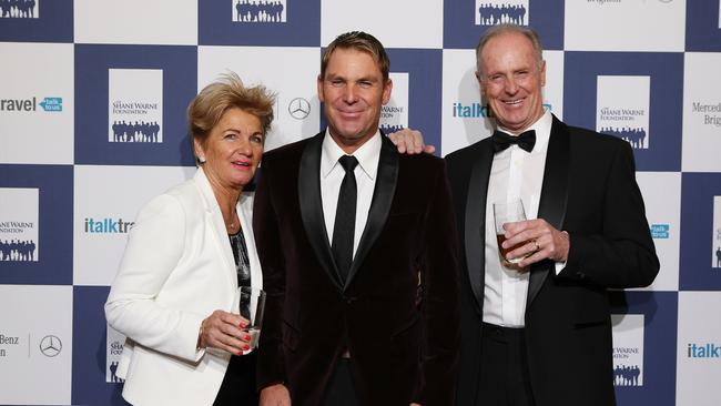 Shane Warne Foundation event in Marysville. Shane Warne with his parents Brigitte and Keith. Picture: Julie Kiriacoudis