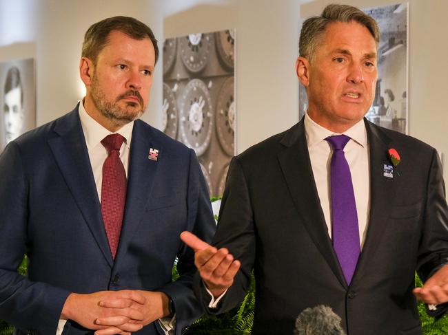 Industry and science minister Ed Husic (left) and deputy prime minister Richard Marles at the AI Safety Summit at Bletchley Park, the scene of the famous WW2 codebreakers on November 2, 2023. Picture: Jacquelin Magnay