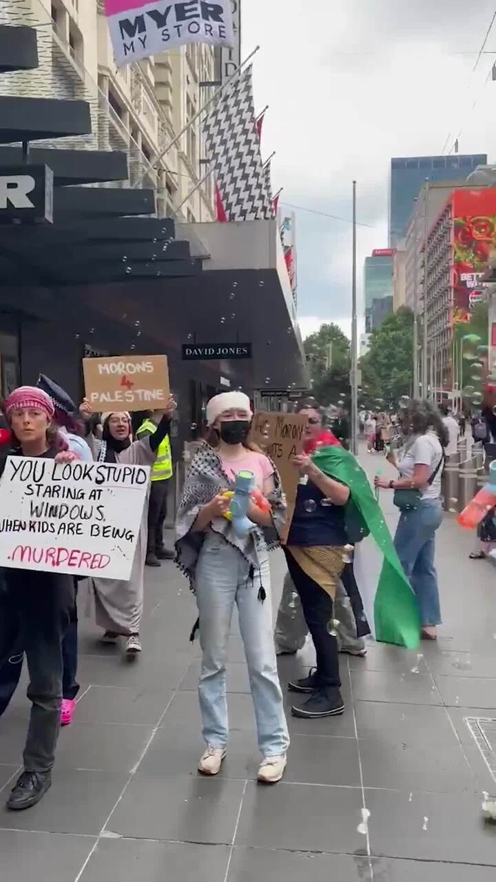 Morons 4 Palestine protesters target Myer Christmas windows