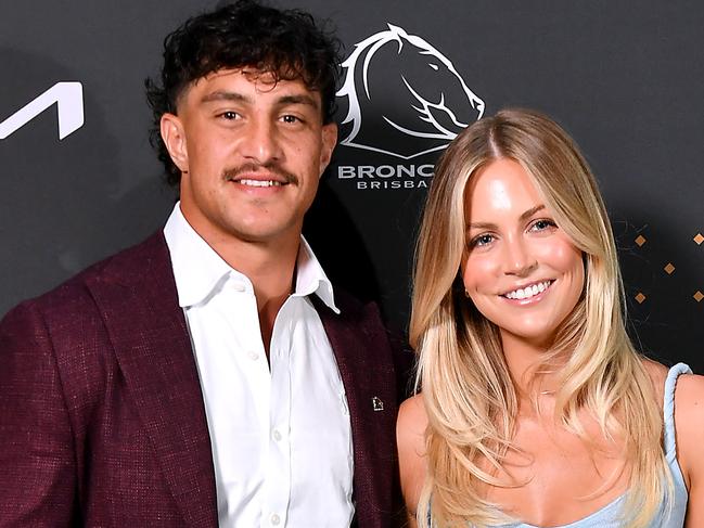 Kotoni Staggs and Brittany Becht.Brisbane Broncos 2025 Season Launch at Grand Ballroom, The Star.Thursdwith ay February 13, 2025. Picture, John Gass