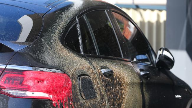 Cars parked next to the Mercedes were also damaged. Photo by: NCA Newswire/ Gaye Gerard