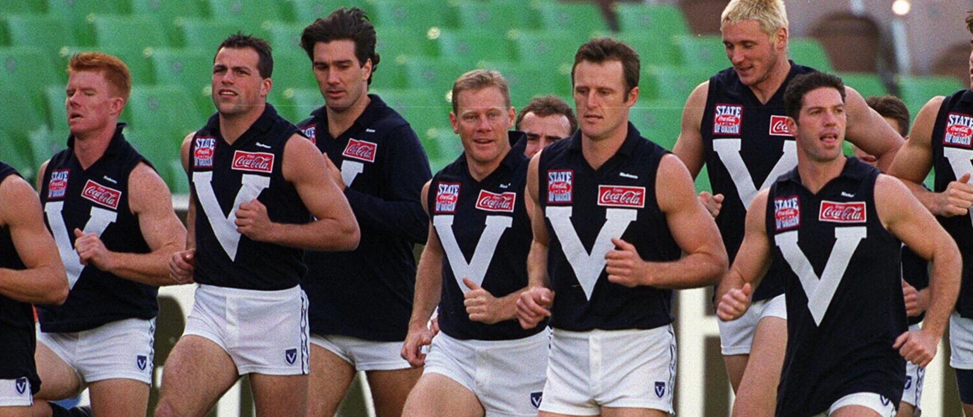 MAY 28, 1999 : Victorian team during training at MCG preparing for their upcoming AFL State of Origin game against South Australia, 28/05/99. Pic Ray Titus.
Australian Rules