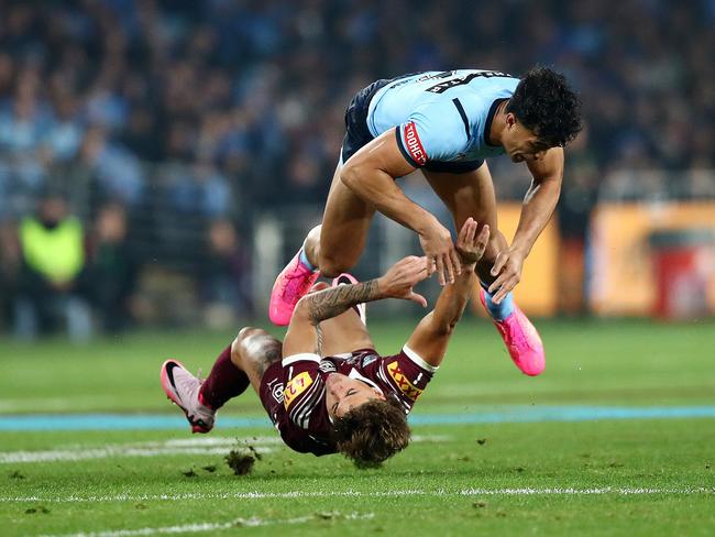 NSW Blues v QLD Maroons Game 1 State of Origin match at Accor Stadium, Sydney. Joseph-Aukuso Sua'ali'i Reece Walsh, send off Photo: NRL Photos / Brett Costello