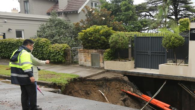 The sinkhole outside the Mirzikinian family’s Point Piper house.