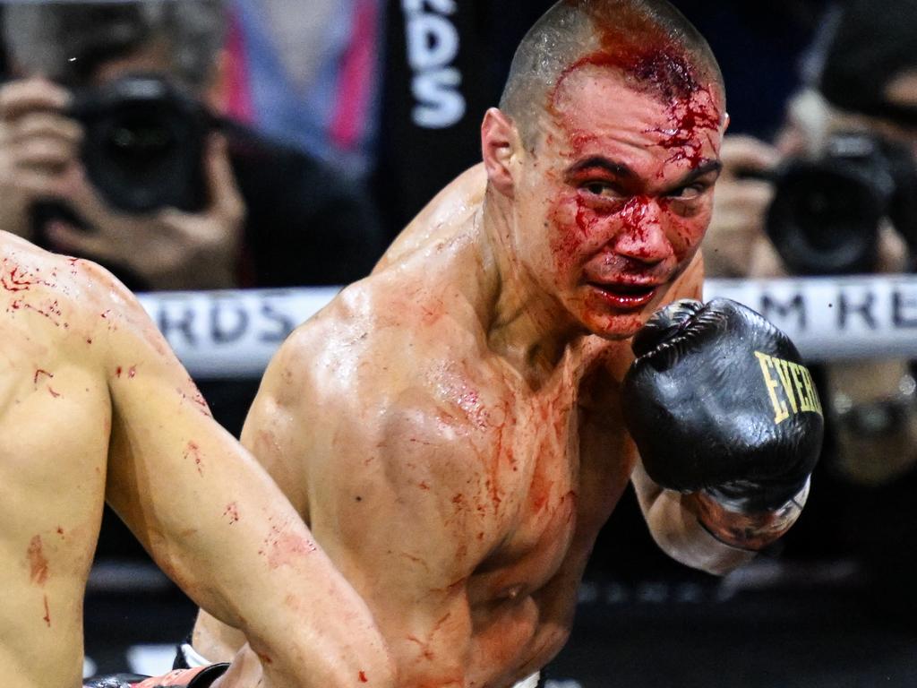 Tszyu battling away in his loss to Fundora in March. Picture: Tayfun Coskun/Anadolu via Getty Images