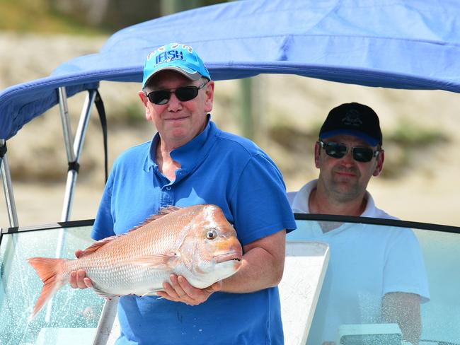 Pictured is the Tea Tree Snapper Festival at Patterson River boat ramp in Carrum. Peter Wood of Narre Warren and Barry Elwood of Carrum Downs. Picture: Derrick den Hollander