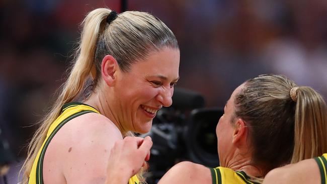 SYDNEY, AUSTRALIA - OCTOBER 01: Lauren Jackson of Australia reacts after playing her final Opals game during the 2022 FIBA Women's Basketball World Cup 3rd place match between Canada and Australia at Sydney Superdome, on October 01, 2022, in Sydney, Australia. (Photo by Kelly Defina/Getty Images)