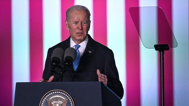 Joe Biden delivers a speech at the Royal Castle in Warsaw on Saturday. Picture: Getty Images