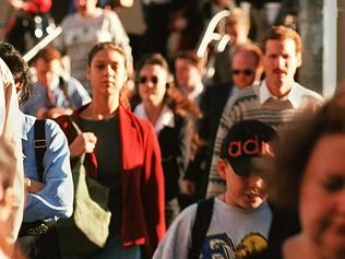 Feature on busy living style - People rushing around in Brisbane City streets.. generic stress CBD workers crowds pedestrians...