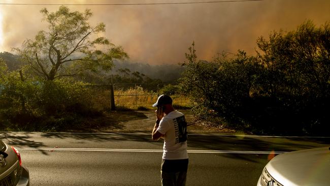 The bushfire runs through bushland across the Northern Beaches on Saturday afternoon. Picture: NewsWire / Jeremy Piper