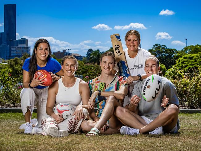 HOLD FOR WEDNESDAY PAPER ** International Women's Day 2023.Brisbane Lions - Ally Anderson, QLD Firebirds - Gabi Simpson,  Swimming - Cate Campbell, Brisbane Heat - Georgia Voll and Brisbane Broncos - Ali Brigginshaw.Picture: NIGEL HALLETT