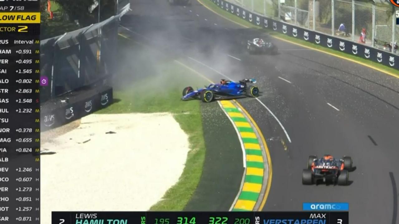 Alex Albon spins out during the Australian Grand Prix. Picture: Fox Sports.