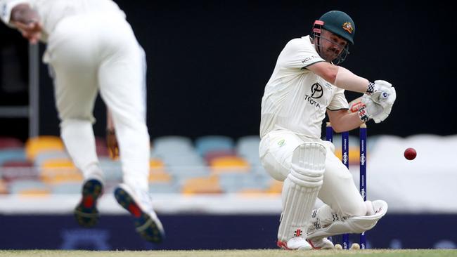 Head blasts a ball through the offside, part of his stunning century in the third Test.