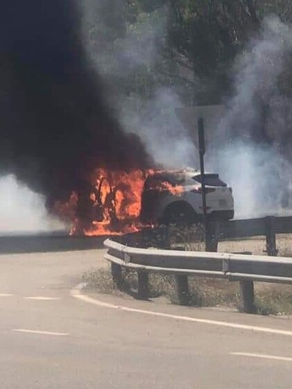 The car was well alight by the time firefighters arrived. Photo: Facebook