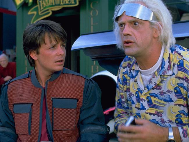 Michael J Fox and Christopher Lloyd in a scene from the movie Back to the Future Part II. Supplied by Foxtel Movies.