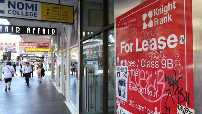 Empty shops for lease on Elizabeth Street. Picture: David Crosling