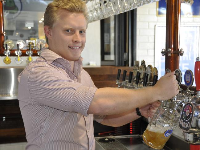 Bavarian Biergarten owner Aaron Goldie prepares for the restaurant's official opening next week.