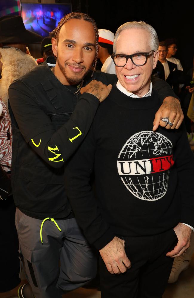 ‘I get super nervous.’ Lewis Hamilton and Tommy Hilfiger backstage at their TOMMYNOW runway show at Tate Modern. Picture: Getty Images for Tommy Hilfiger