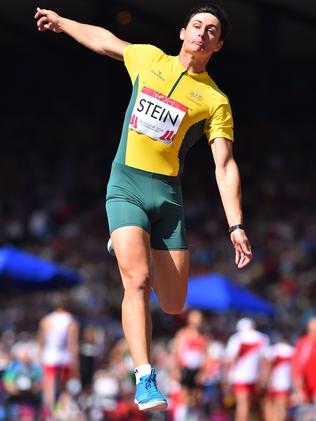 Stein competes in the men's decathlon long jump... Picture: Ben Stansall